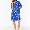 Baumwoll-Kleid mit Hemdkragen und All-over-Print