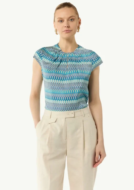 Bedruckte Satinbluse mit Faltendetail