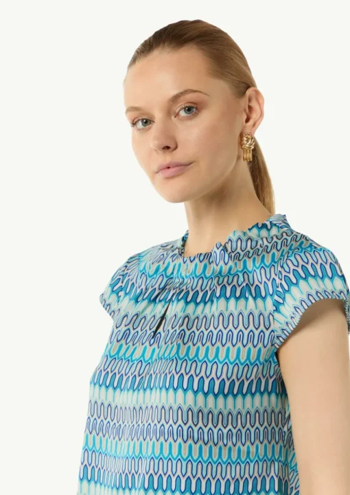 Bedruckte Satinbluse mit Faltendetail