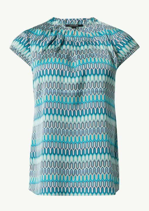 Bedruckte Satinbluse mit Faltendetail