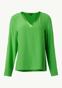 Bluse mit V-Ausschnitt und Satinblende