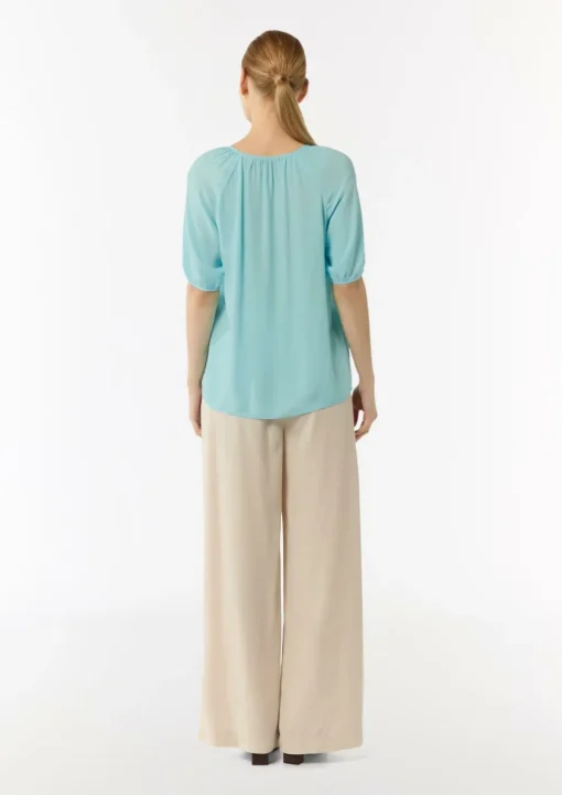 Crêpe-Bluse mit voluminösen Ärmeln und Raffung