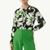 Gemusterte Bluse mit verdeckter Knopfleiste und Biesen