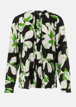 Gemusterte Bluse mit verdeckter Knopfleiste und Biesen