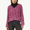 Gemusterte Chiffon-Bluse mit V-Ausschnitt