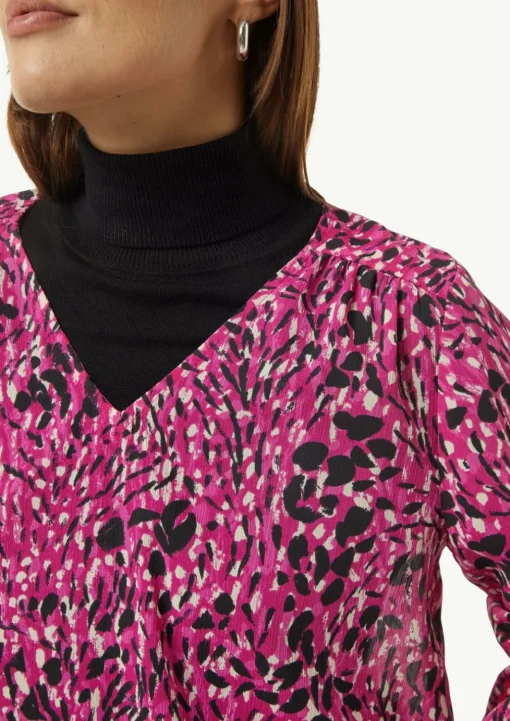 Gemusterte Chiffon-Bluse mit V-Ausschnitt