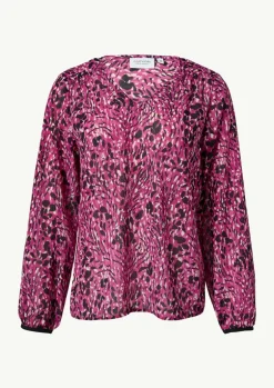Gemusterte Chiffon-Bluse mit V-Ausschnitt