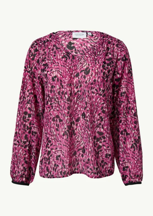 Gemusterte Chiffon-Bluse mit V-Ausschnitt