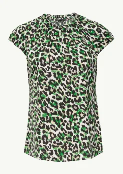 Gemusterte Satinbluse mit Raffung