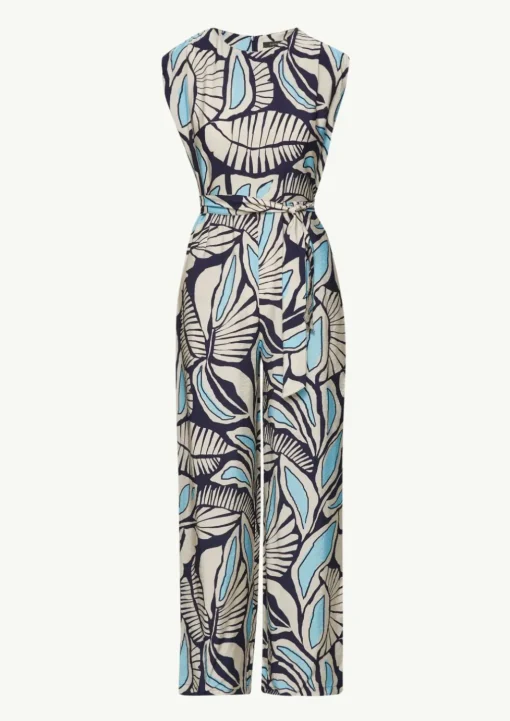 Gemusterter Overall mit Bindegürtel und Faltendetails