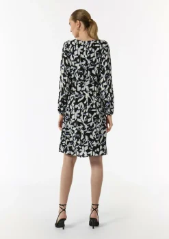 Gemustertes Midi-Kleid mit Faltenausschnitt