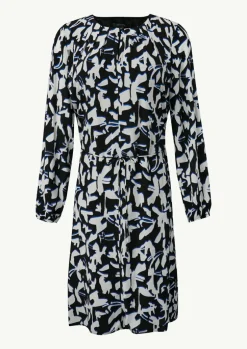 Gemustertes Midi-Kleid mit Faltenausschnitt