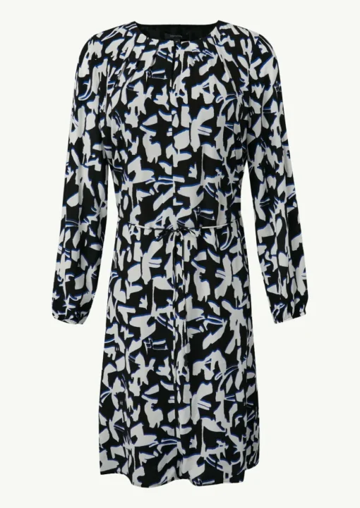 Gemustertes Midi-Kleid mit Faltenausschnitt