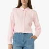 Gestreifte Baumwollbluse mit Faltendetail am Rücken