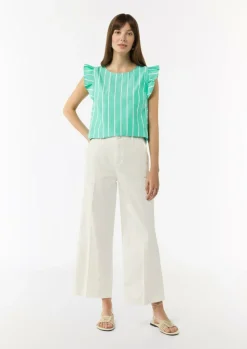 Gestreifte Baumwollbluse mit Volants
