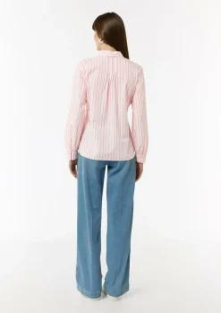 Gestreifte Baumwollbluse mit Faltendetail am Rücken