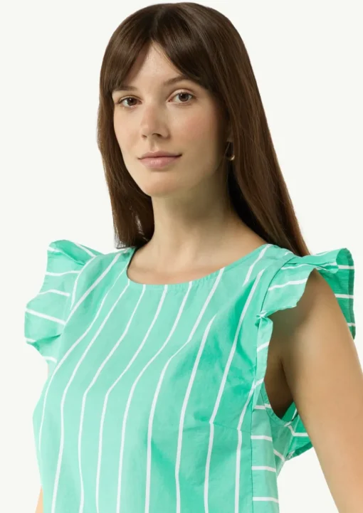 Gestreifte Baumwollbluse mit Volants