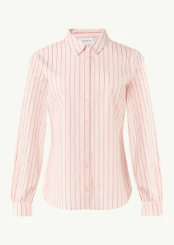 Gestreifte Baumwollbluse mit Faltendetail am Rücken