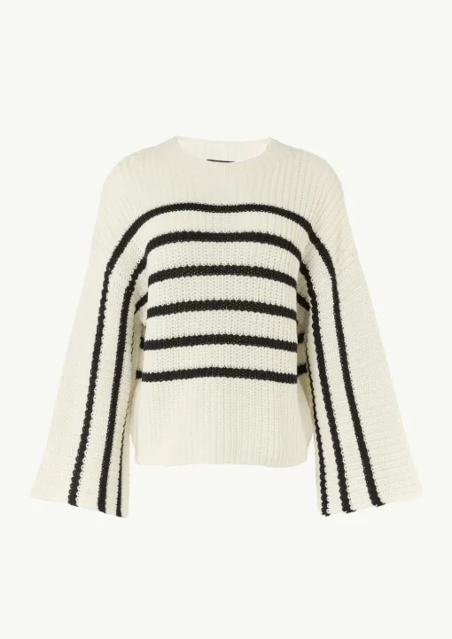 Gestreifter Strickpullover mit Trompeten-Ärmeln