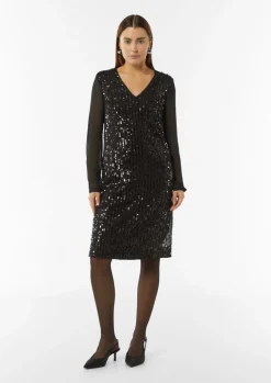 Kurzes Paillettenkleid mit Chiffon-Ärmeln