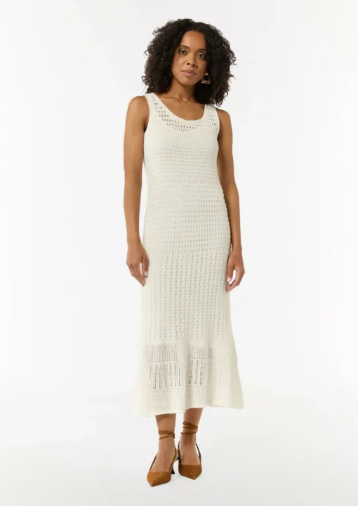 Langes Pointelle-Kleid mit verstellbaren Trägern