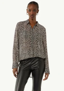 Longbluse aus Chiffon mit Leo-Print