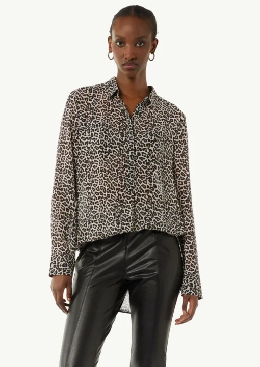Longbluse aus Chiffon mit Leo-Print