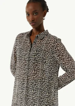 Longbluse aus Chiffon mit Leo-Print