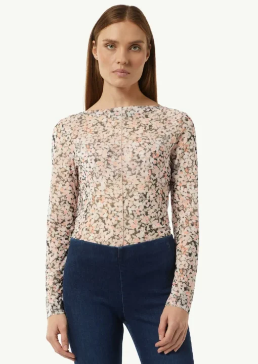 Mesh-Langarmshirt mit floraler Musterung