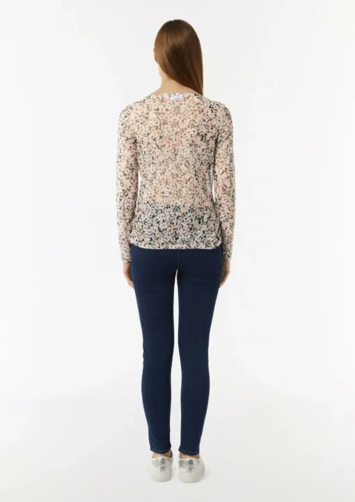 Mesh-Langarmshirt mit floraler Musterung