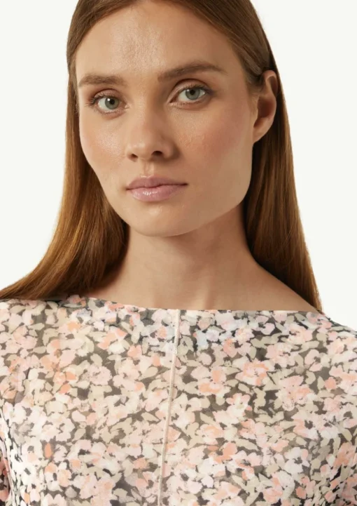 Mesh-Langarmshirt mit floraler Musterung