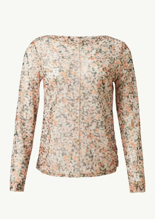Mesh-Langarmshirt mit floraler Musterung