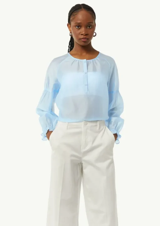 Schimmernde Lyocellbluse mit Raff-Details