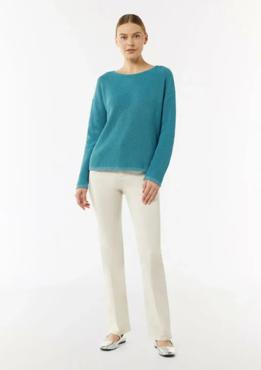 Strickpullover mit Metallic-Garn-Details an Saum und Bündchen