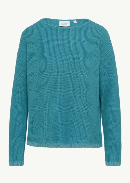 Strickpullover mit Metallic-Garn-Details an Saum und Bündchen