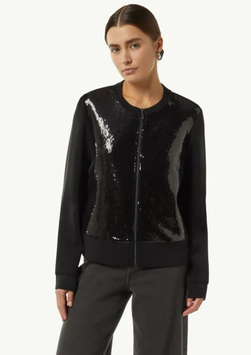 Sweat-Jacke mit Pailletten-Besatz