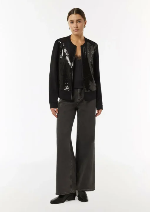 Sweat-Jacke mit Pailletten-Besatz