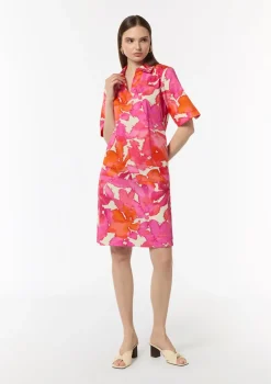 Baumwoll-Kleid mit Hemdkragen und All-over-Print