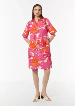 Baumwoll-Kleid mit Hemdkragen und All-over-Print