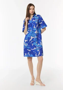 Baumwoll-Kleid mit Hemdkragen und All-over-Print