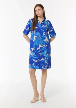 Baumwoll-Kleid mit Hemdkragen und All-over-Print