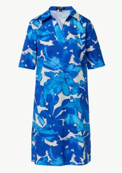 Baumwoll-Kleid mit Hemdkragen und All-over-Print