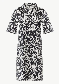 Baumwoll-Kleid mit Hemdkragen und All-over-Print