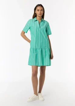 Baumwoll-Kleid mit Volant-Saum und Hemdkragen