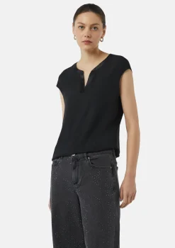 Blusenshirt mit Tunika-Ausschnitt und Satinblende