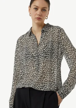 Longbluse aus Chiffon mit Leo-Print