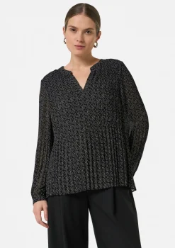 Plissierte Bluse aus Chiffon mit Logomuster