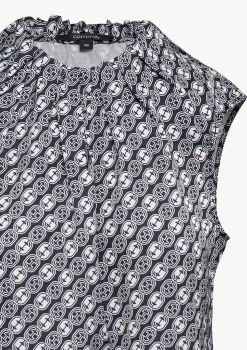 Ärmellose Satin-Bluse mit All-over-Logo-Print