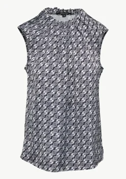 Ärmellose Satin-Bluse mit All-over-Logo-Print