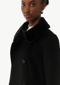 Taillierter Mantel mit abnehmbarem Kragen in Felloptik
